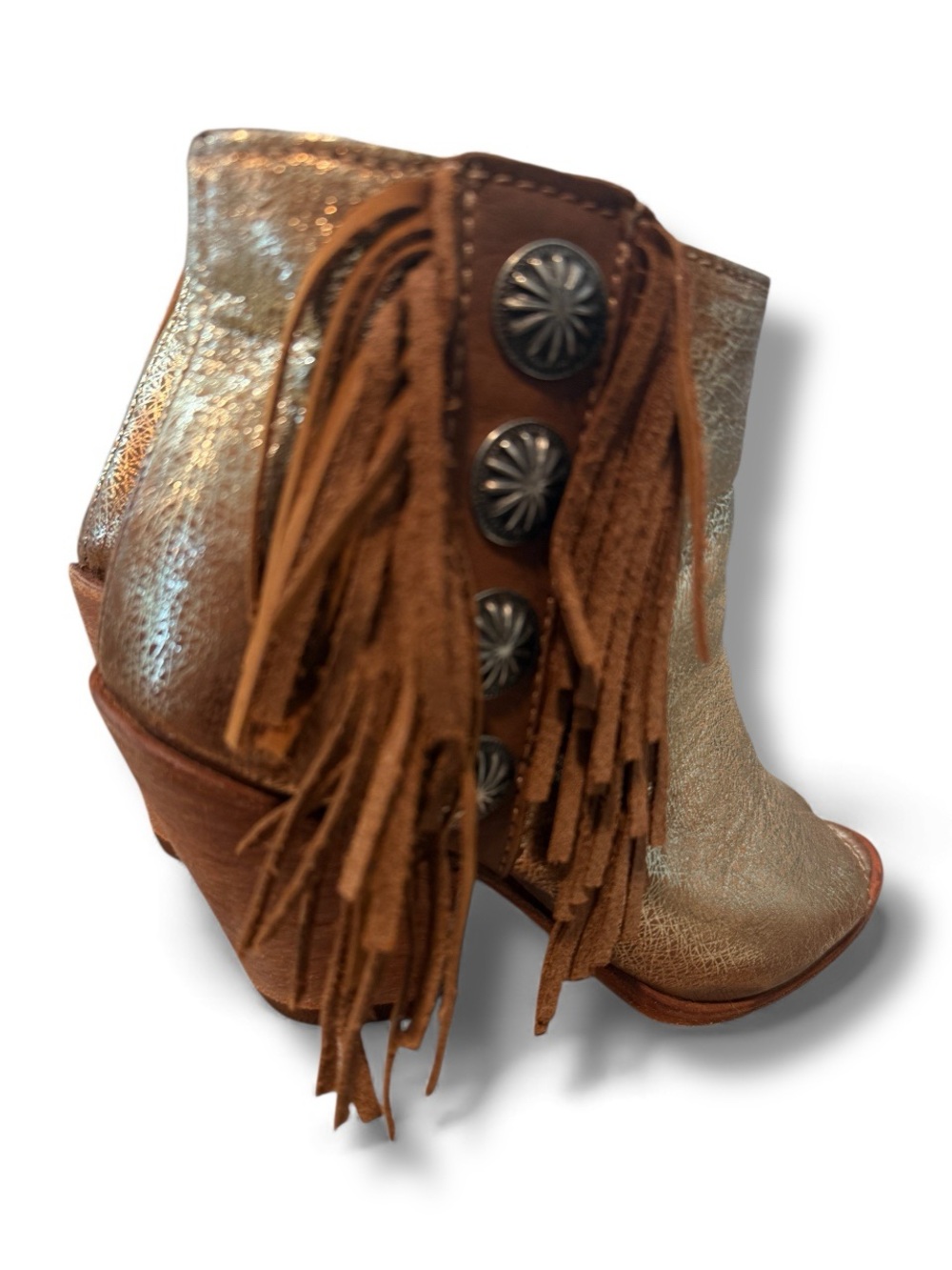 Liberty Black boots booties Fringed Open-Toe Ankle Boots gold metallic‎ 6